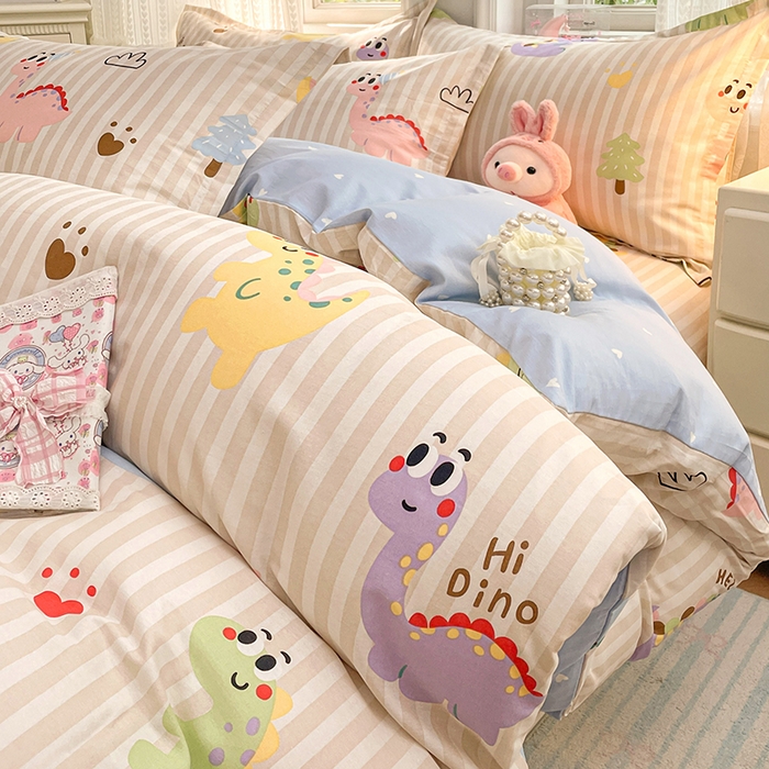 91家纺网 家纺一手货源 找家纺 世爵 2026新款全棉纯棉印花小清新单被套单品系列 恐龙乐园