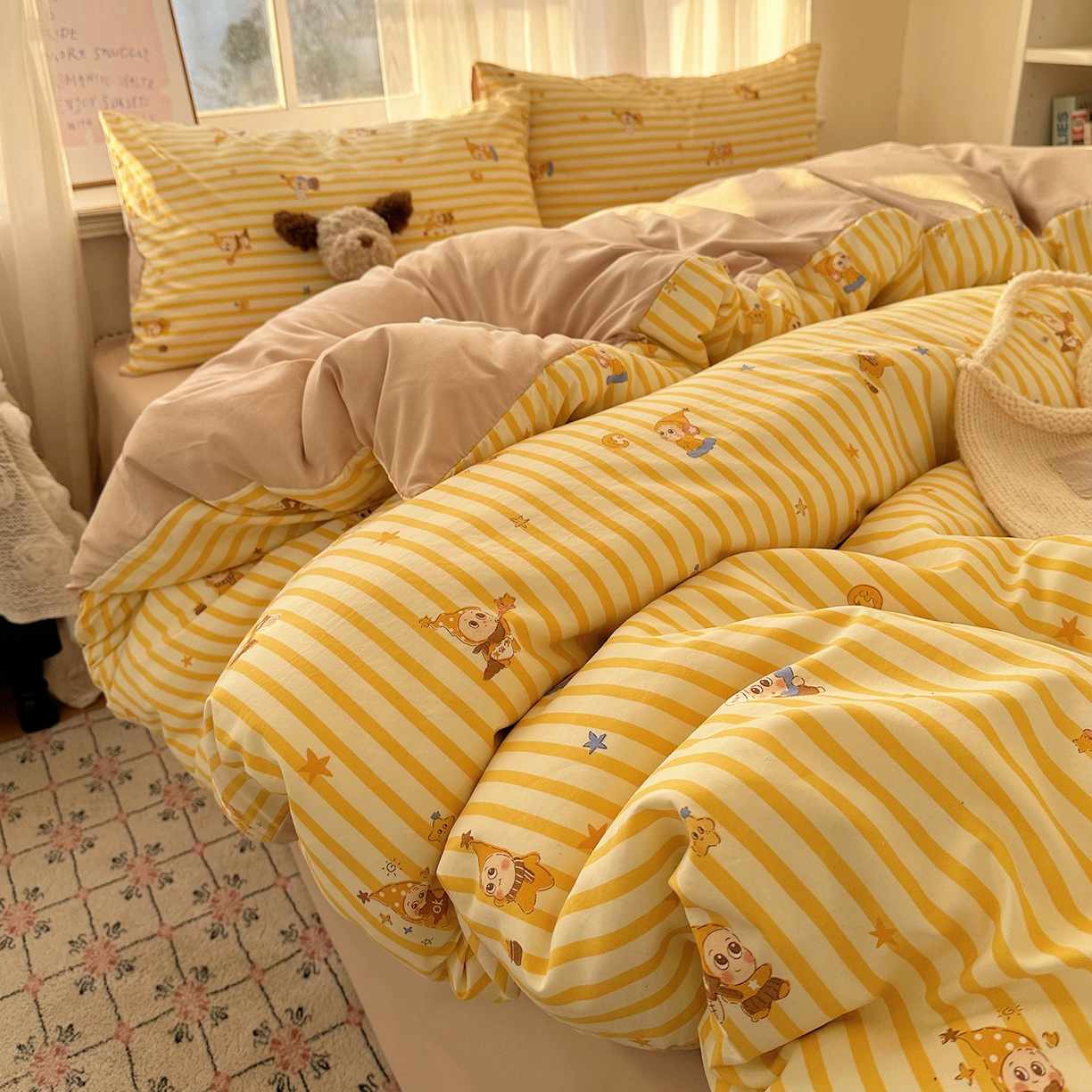 91家纺网 家纺一手货源 找家纺 沐芷 2026 【提供买家秀】古法水洗仿棉A类四件套床上用品三件套被套被罩床笠款---第二波 星仔