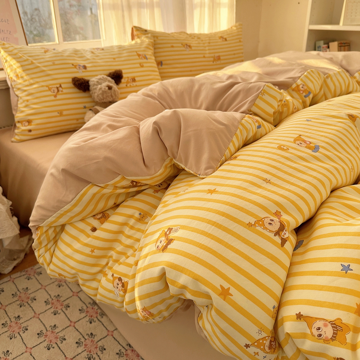 91家纺网 家纺一手货源 找家纺 沐芷 2026 【提供买家秀】古法水洗仿棉A类四件套床上用品三件套被套被罩床笠款---第二波 星仔