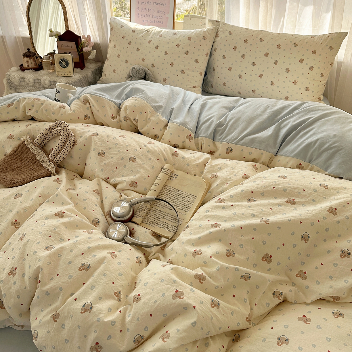 91家纺网 家纺一手货源 找家纺 沐芷 2026 【提供买家秀】古法水洗仿棉A类四件套床上用品三件套被套被罩床笠款---第二波 爱乐之象