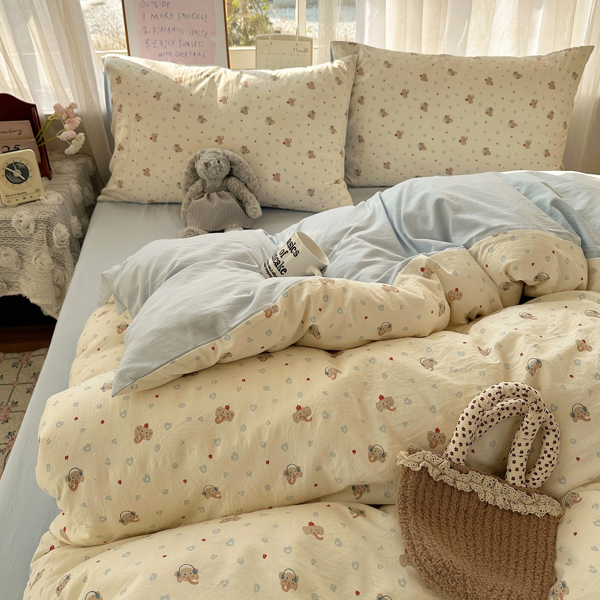 91家纺网 家纺一手货源 找家纺 沐芷 2026 【提供买家秀】古法水洗仿棉A类四件套床上用品三件套被套被罩床笠款---第二波 爱乐之象