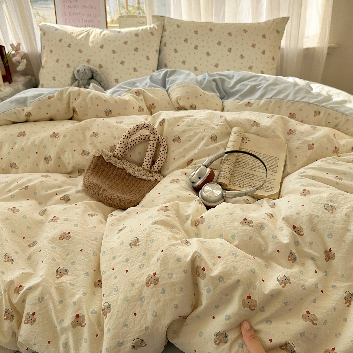 91家纺网 家纺一手货源 找家纺 沐芷 2026 【提供买家秀】古法水洗仿棉A类四件套床上用品三件套被套被罩床笠款---第二波 爱乐之象