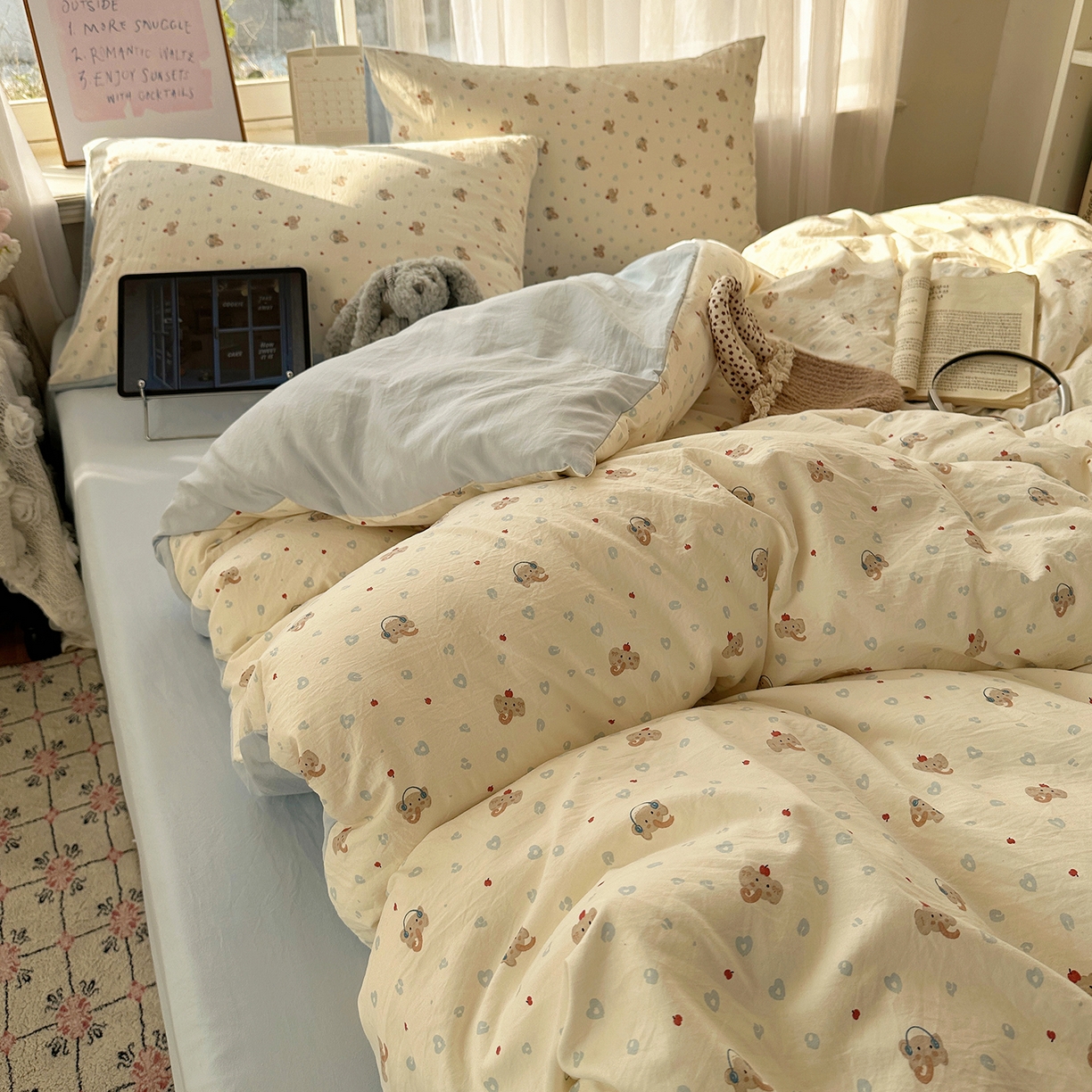 91家纺网 家纺一手货源 找家纺 沐芷 2026 【提供买家秀】古法水洗仿棉A类四件套床上用品三件套被套被罩床笠款---第二波 爱乐之象