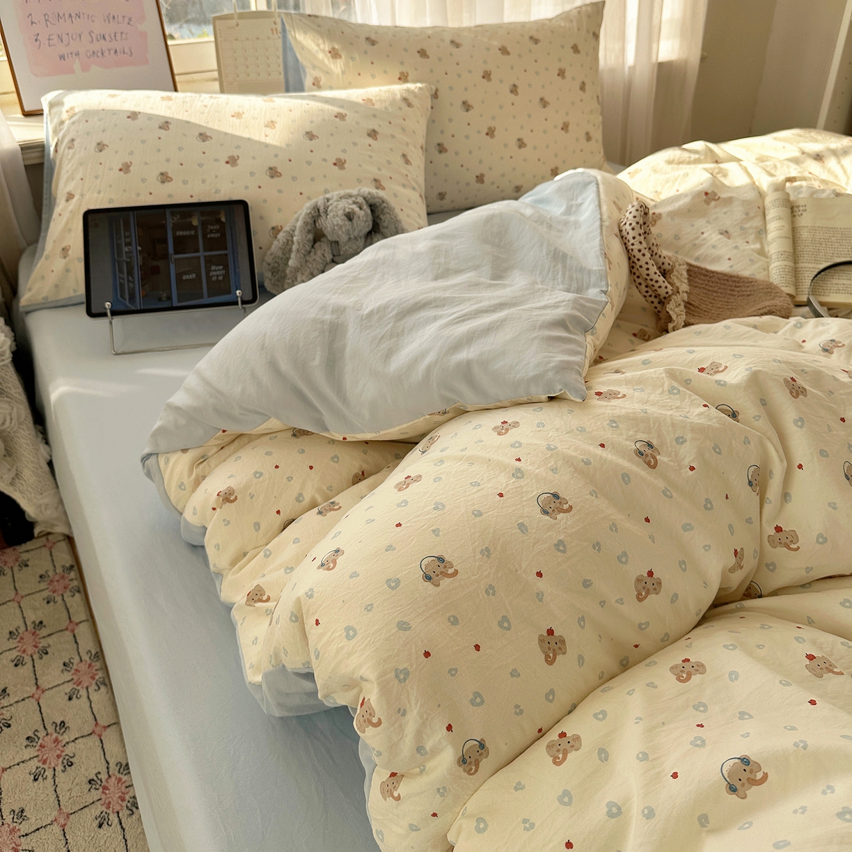 91家纺网 家纺一手货源 找家纺 沐芷 2026 【提供买家秀】古法水洗仿棉A类四件套床上用品三件套被套被罩床笠款---第二波 爱乐之象