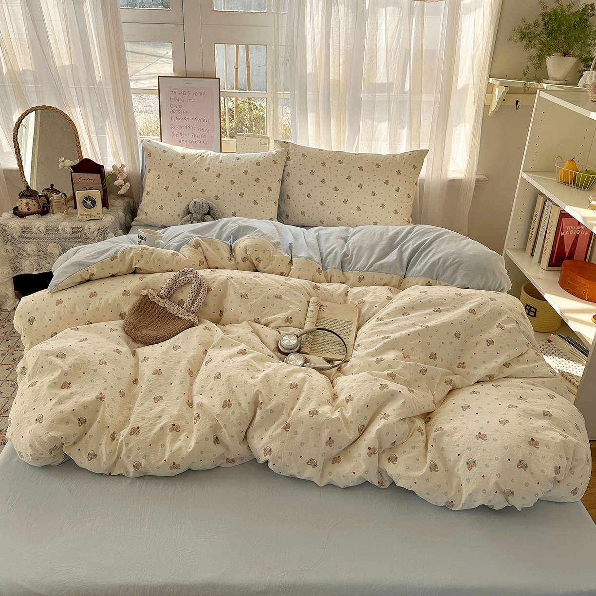 91家纺网 家纺一手货源 找家纺 沐芷 2026 【提供买家秀】古法水洗仿棉A类四件套床上用品三件套被套被罩床笠款---第二波 爱乐之象