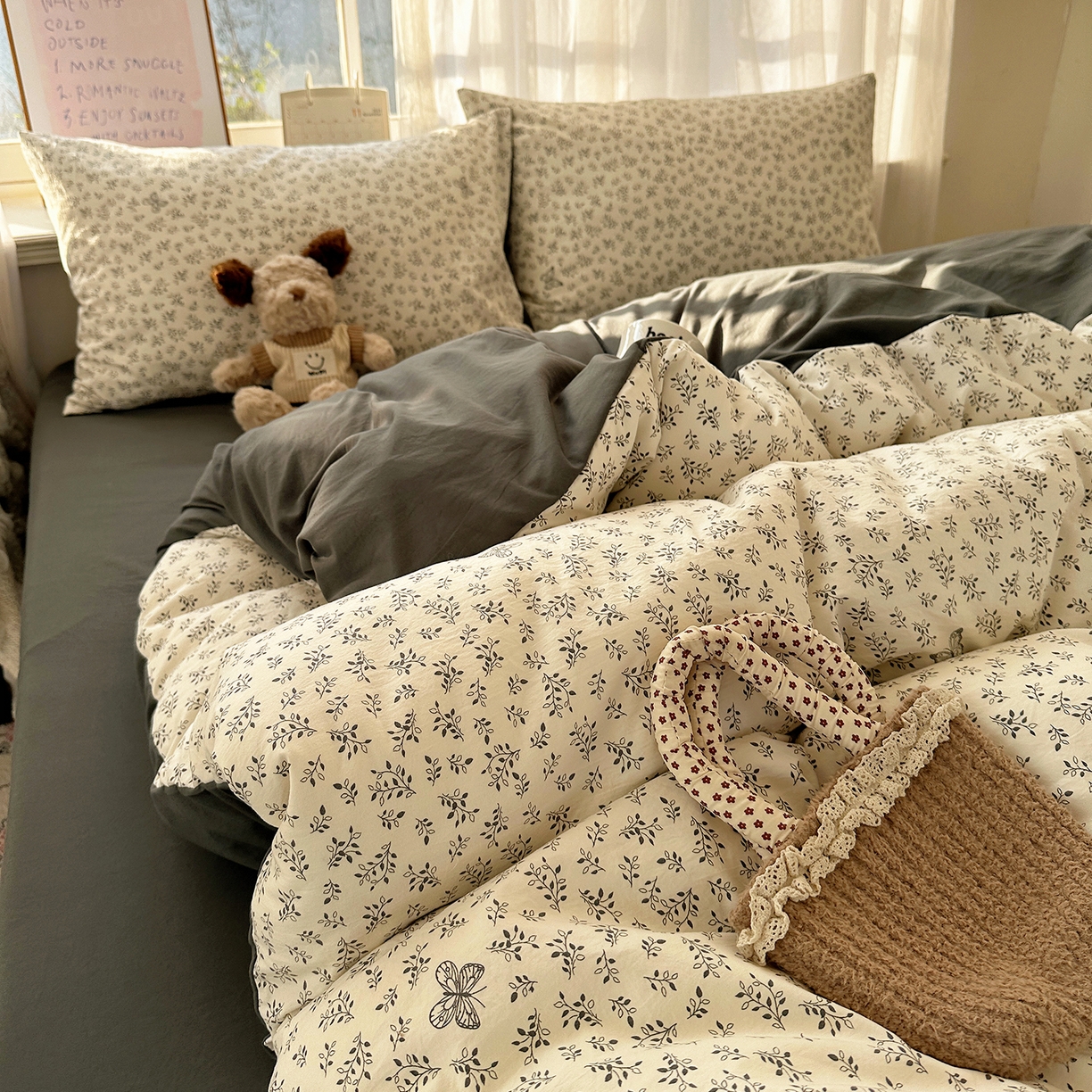 91家纺网 家纺一手货源 找家纺 沐芷 2026 【提供买家秀】古法水洗仿棉A类四件套床上用品三件套被套被罩床笠款---第二波 蝶舞