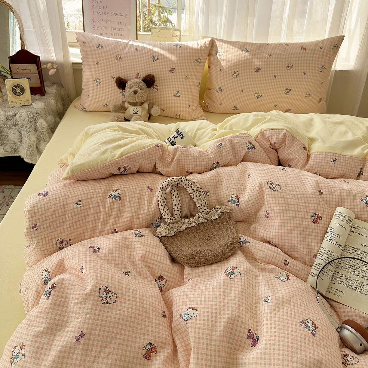 91家纺网 家纺一手货源 找家纺 沐芷 2026 【提供买家秀】古法水洗仿棉A类四件套床上用品三件套被套被罩床笠款---第二波 格恋KT猫