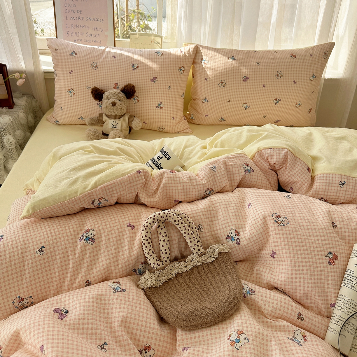 91家纺网 家纺一手货源 找家纺 沐芷 2026 【提供买家秀】古法水洗仿棉A类四件套床上用品三件套被套被罩床笠款---第二波 格恋KT猫