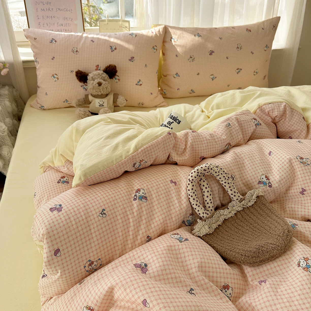 91家纺网 家纺一手货源 找家纺 沐芷 2026 【提供买家秀】古法水洗仿棉A类四件套床上用品三件套被套被罩床笠款---第二波 格恋KT猫