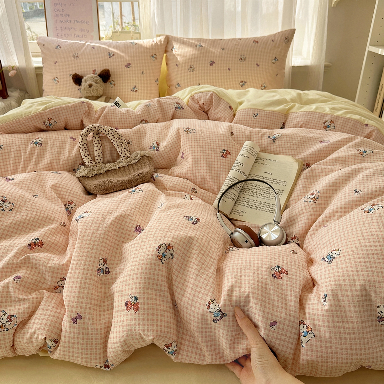 91家纺网 家纺一手货源 找家纺 沐芷 2026 【提供买家秀】古法水洗仿棉A类四件套床上用品三件套被套被罩床笠款---第二波 格恋KT猫