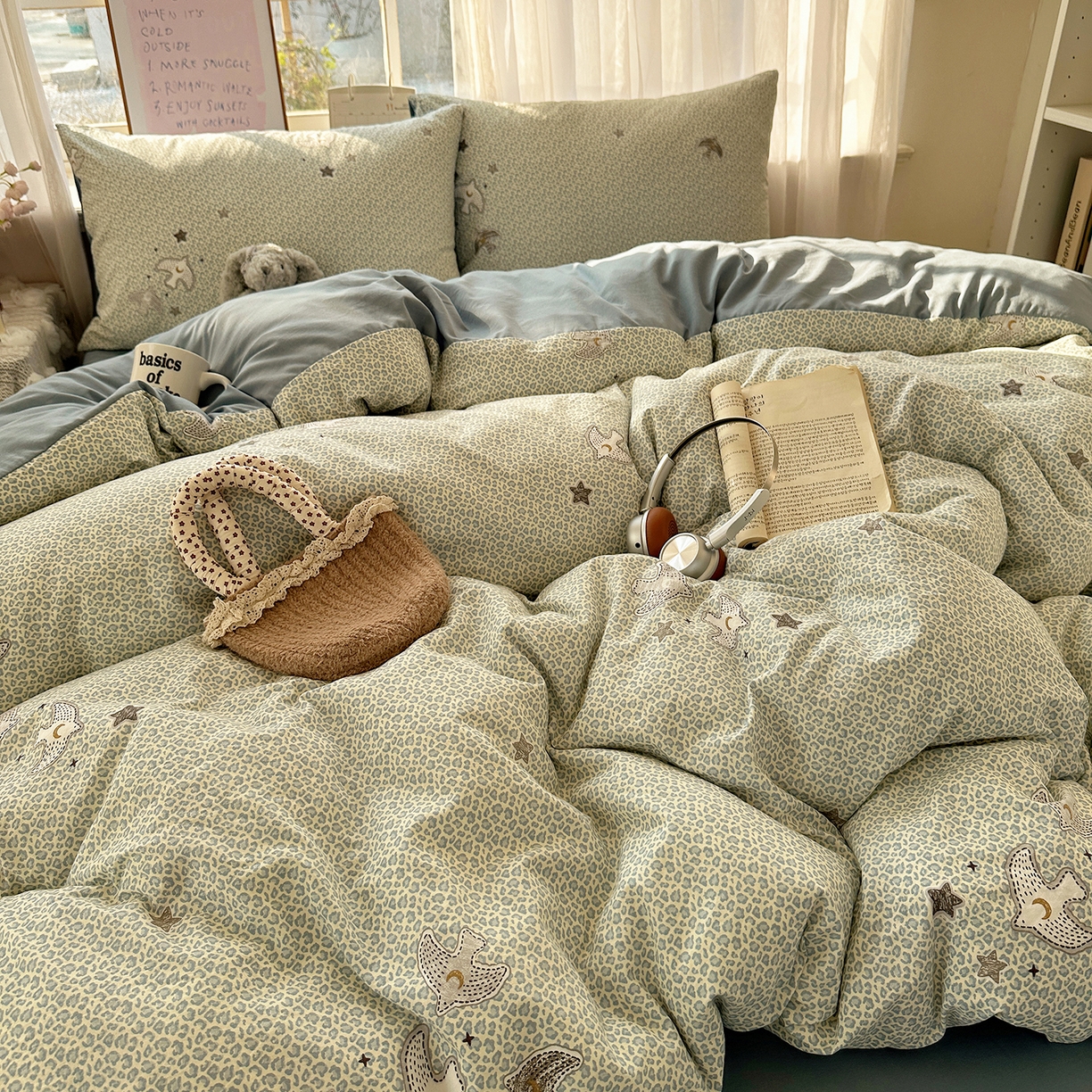 91家纺网 家纺一手货源 找家纺 沐芷 2026 【提供买家秀】古法水洗仿棉A类四件套床上用品三件套被套被罩床笠款---第二波 和平鸽