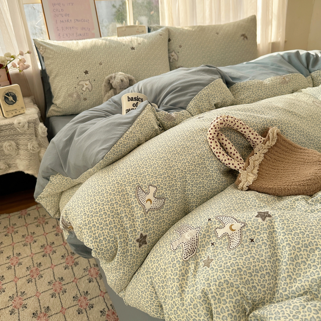 91家纺网 家纺一手货源 找家纺 沐芷 2026 【提供买家秀】古法水洗仿棉A类四件套床上用品三件套被套被罩床笠款---第二波 和平鸽