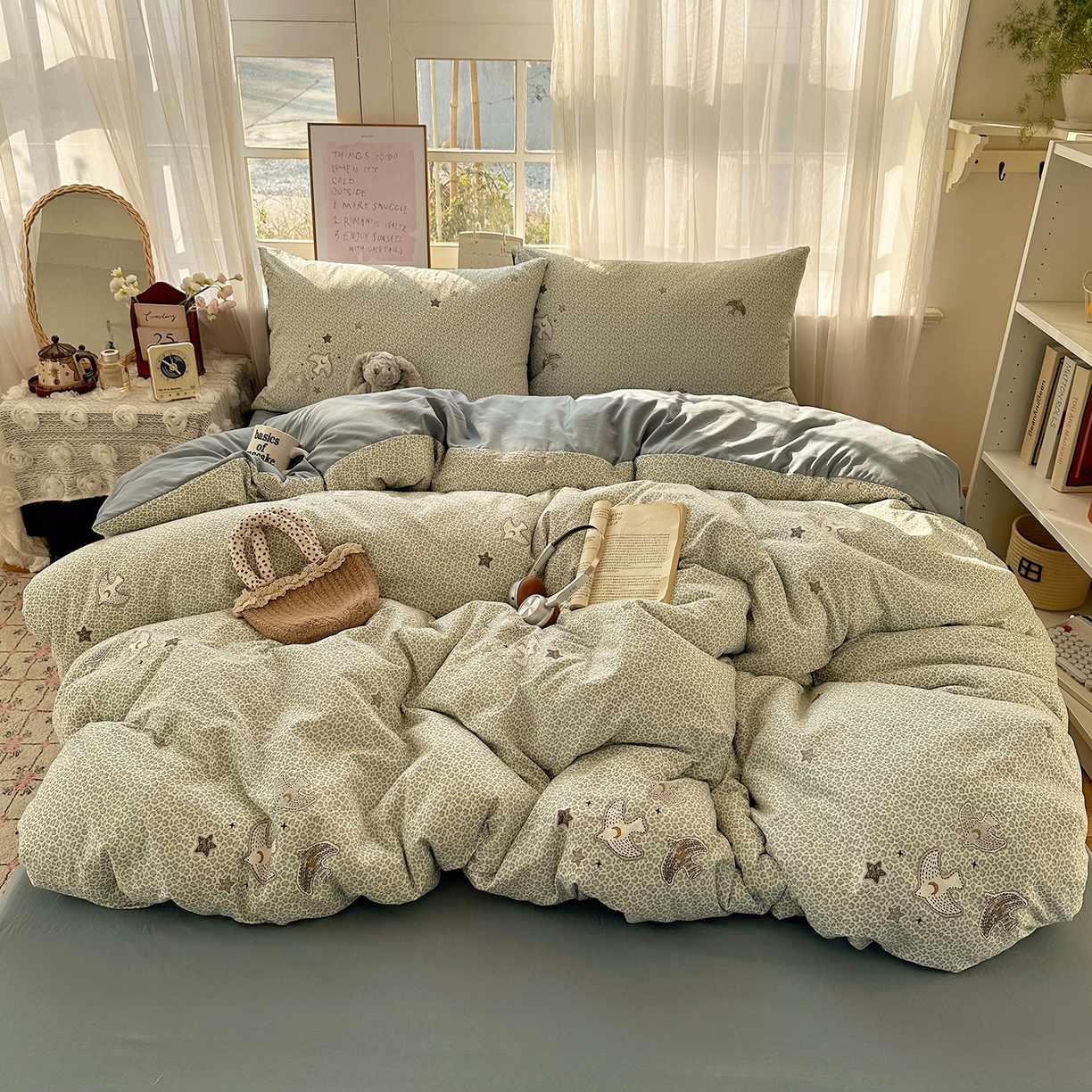 91家纺网 家纺一手货源 找家纺 沐芷 2026 【提供买家秀】古法水洗仿棉A类四件套床上用品三件套被套被罩床笠款---第二波 和平鸽