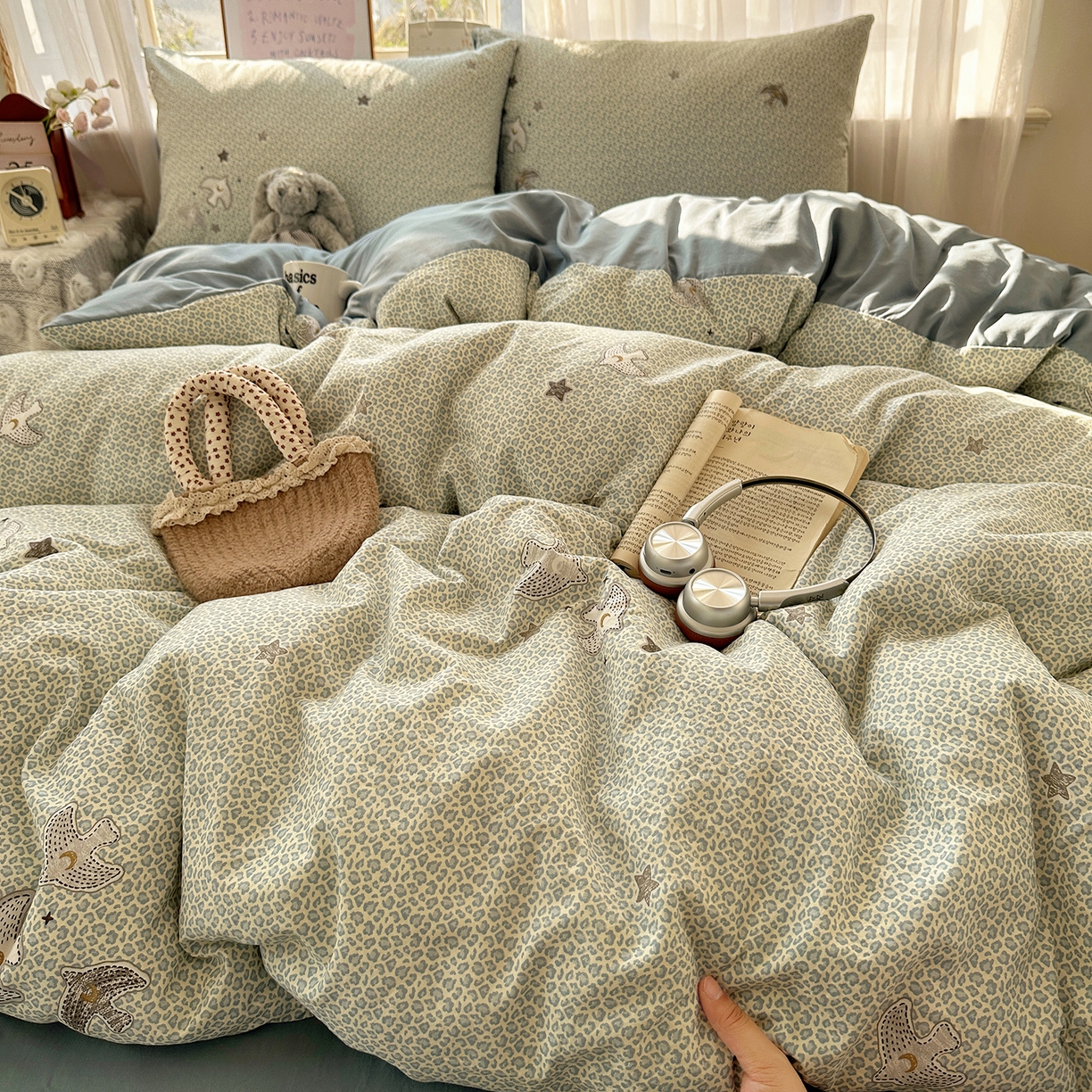 91家纺网 家纺一手货源 找家纺 沐芷 2026 【提供买家秀】古法水洗仿棉A类四件套床上用品三件套被套被罩床笠款---第二波 和平鸽