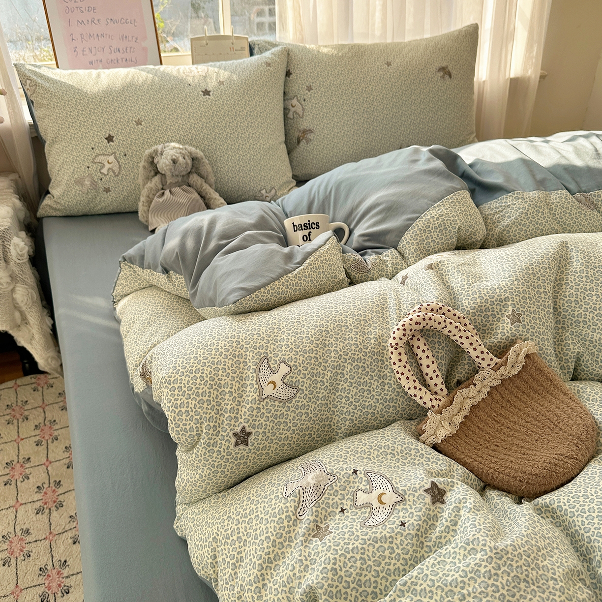 91家纺网 家纺一手货源 找家纺 沐芷 2026 【提供买家秀】古法水洗仿棉A类四件套床上用品三件套被套被罩床笠款---第二波 和平鸽