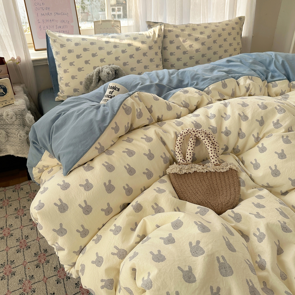 沐芷 2026 【提供买家秀】古法水洗仿棉A类四件套床上用品三件套被套被罩床笠款---第二波 火爆兔