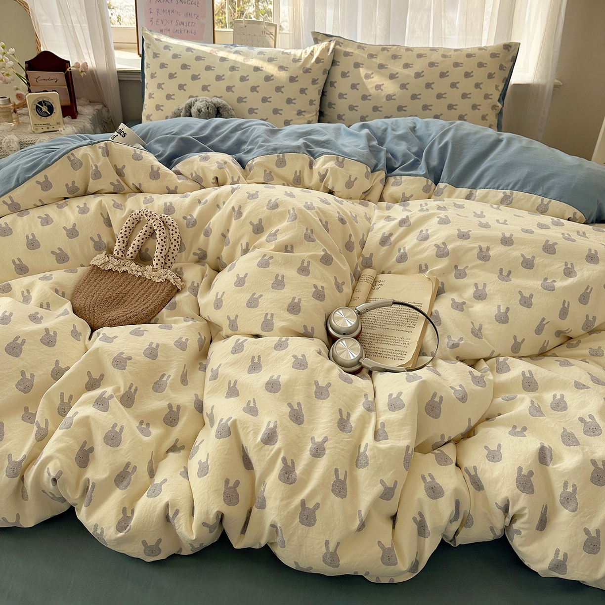 91家纺网 家纺一手货源 找家纺 沐芷 2026 【提供买家秀】古法水洗仿棉A类四件套床上用品三件套被套被罩床笠款---第二波 火爆兔