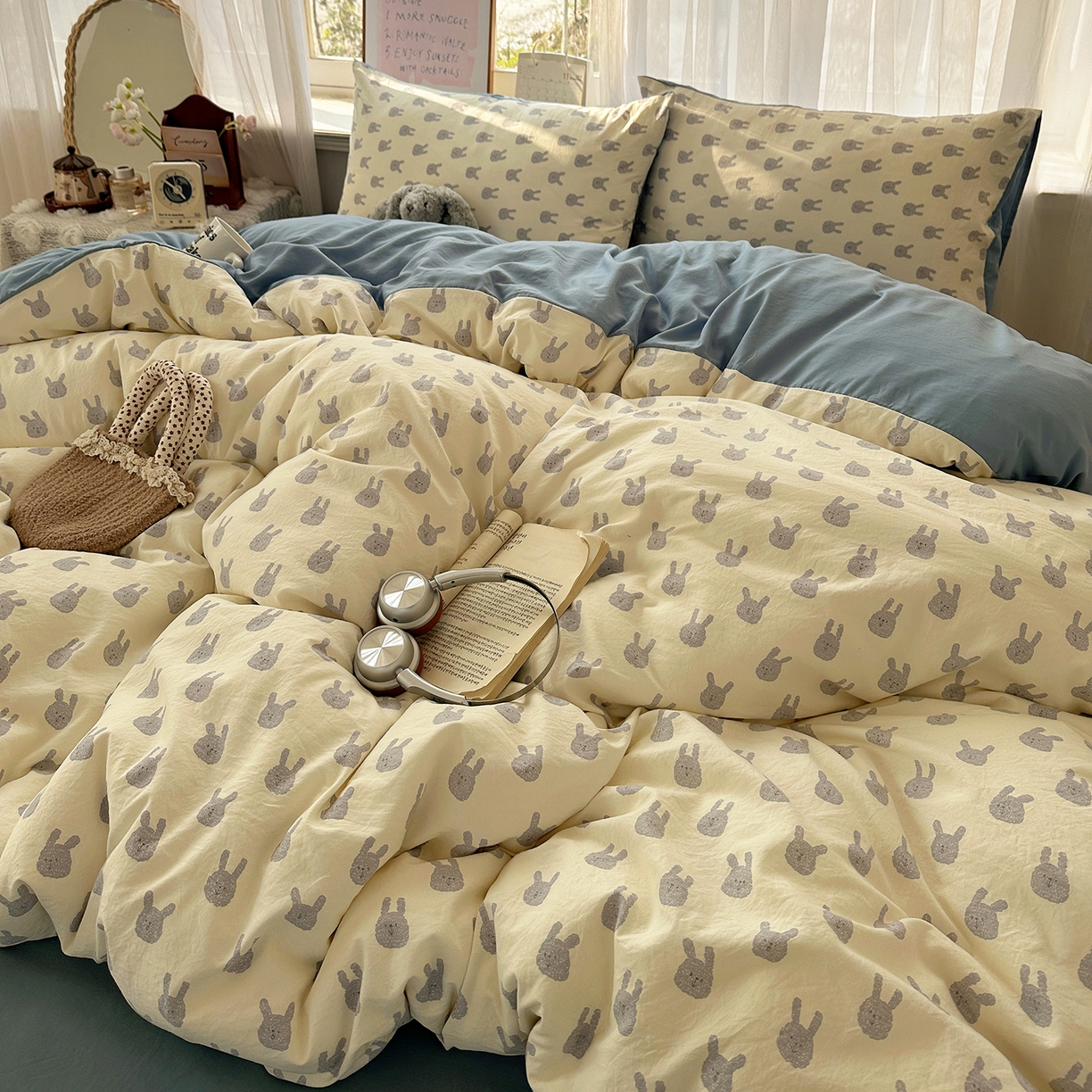 91家纺网 家纺一手货源 找家纺 沐芷 2026 【提供买家秀】古法水洗仿棉A类四件套床上用品三件套被套被罩床笠款---第二波 火爆兔