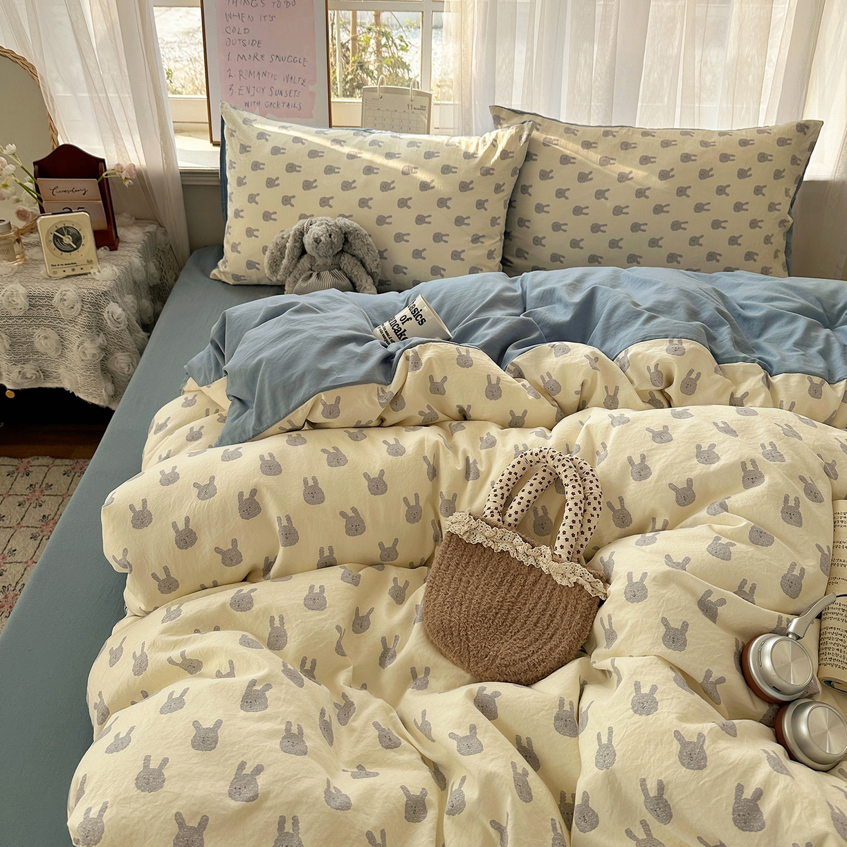 91家纺网 家纺一手货源 找家纺 沐芷 2026 【提供买家秀】古法水洗仿棉A类四件套床上用品三件套被套被罩床笠款---第二波 火爆兔