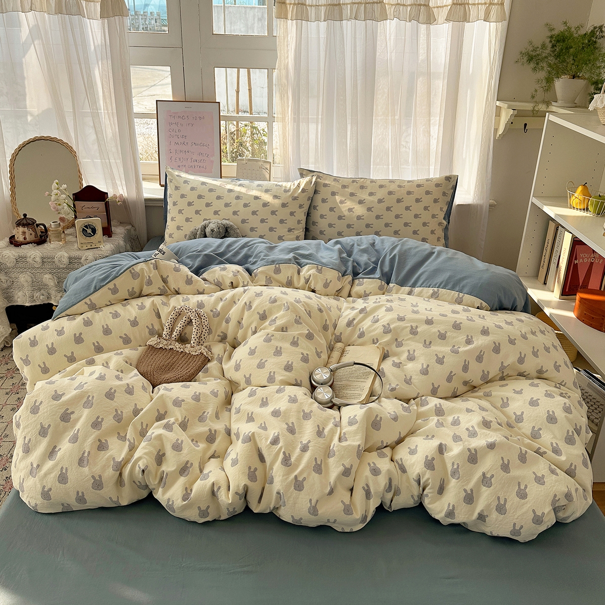 91家纺网 家纺一手货源 找家纺 沐芷 2026 【提供买家秀】古法水洗仿棉A类四件套床上用品三件套被套被罩床笠款---第二波 火爆兔