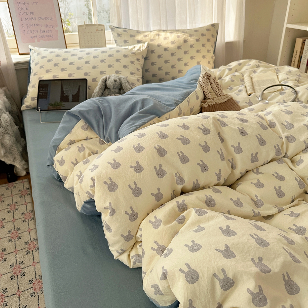 91家纺网 家纺一手货源 找家纺 沐芷 2026 【提供买家秀】古法水洗仿棉A类四件套床上用品三件套被套被罩床笠款---第二波 火爆兔