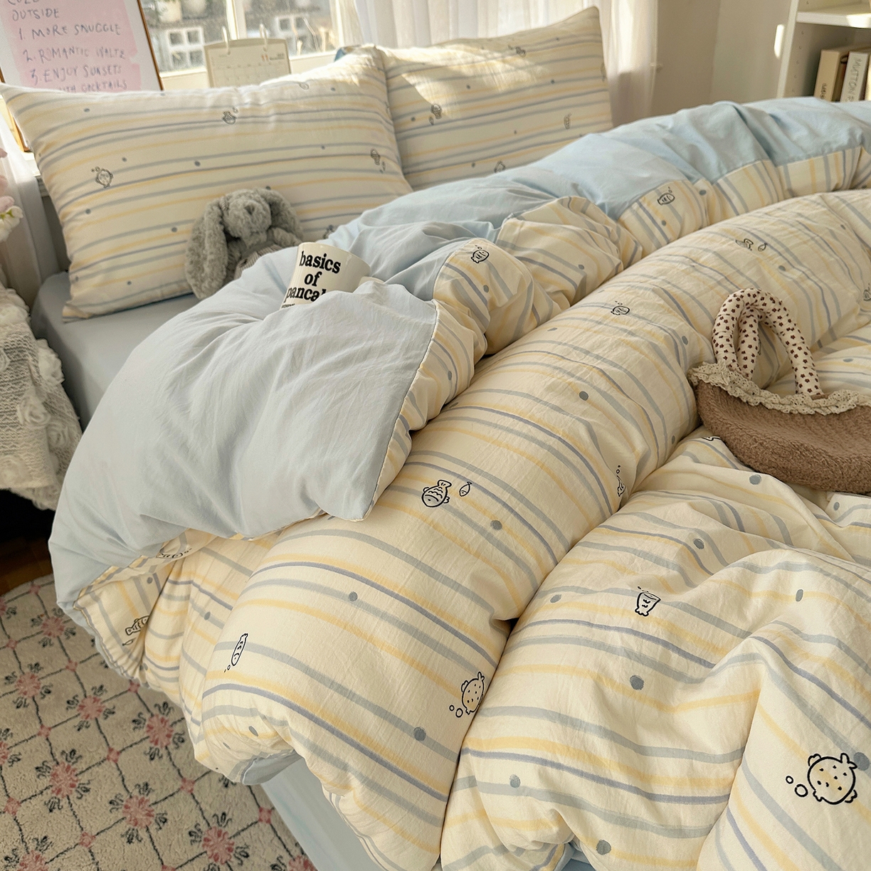 91家纺网 家纺一手货源 找家纺 沐芷 2026 【提供买家秀】古法水洗仿棉A类四件套床上用品三件套被套被罩床笠款---第二波 漫游小鱼