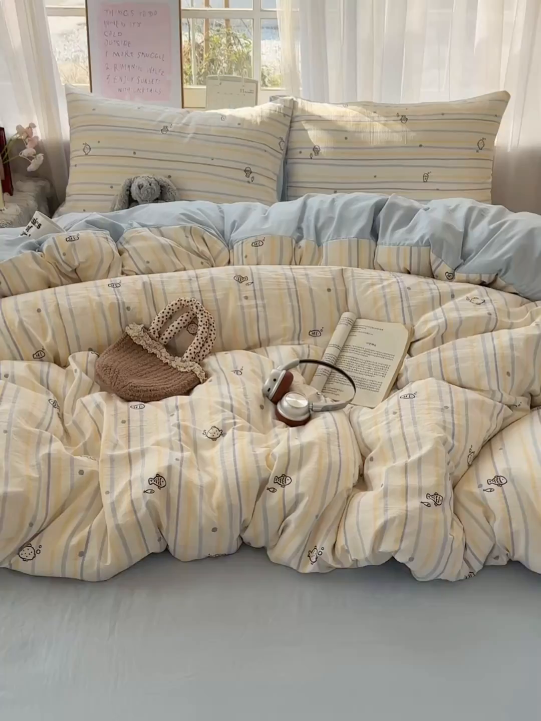 91家纺网 家纺一手货源 找家纺 沐芷 2026 【提供买家秀】古法水洗仿棉A类四件套床上用品三件套被套被罩床笠款---第二波 漫游小鱼