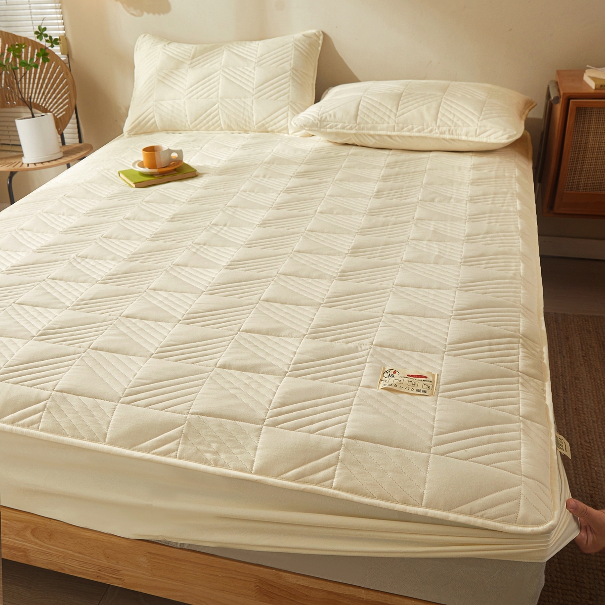 91家纺网 家纺一手货源 找家纺 （总）鹿辉家居（原吉欧力） 2026新款方格纹原棉夹棉床笠单品床笠床笠单件