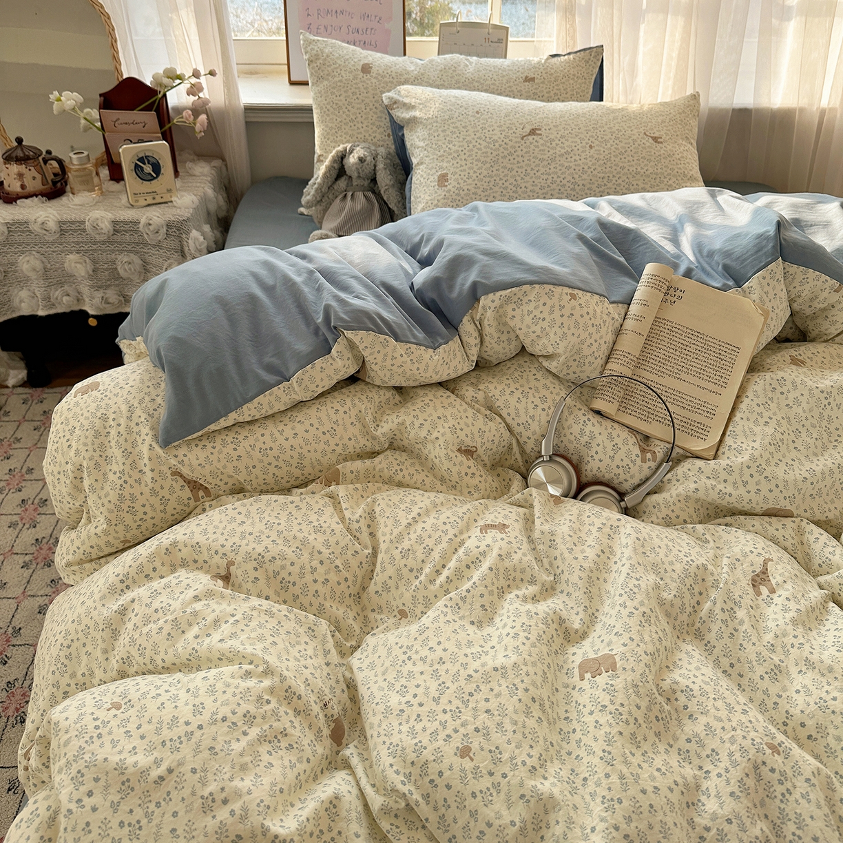 91家纺网 家纺一手货源 找家纺 沐芷 2026 【提供买家秀】古法水洗仿棉A类四件套床上用品三件套被套被罩床笠款---第二波 萌物