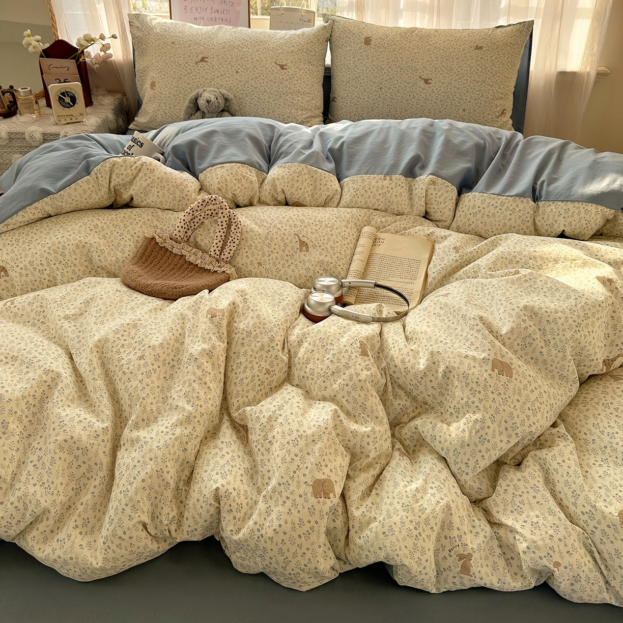 91家纺网 家纺一手货源 找家纺 沐芷 2026 【提供买家秀】古法水洗仿棉A类四件套床上用品三件套被套被罩床笠款---第二波 萌物