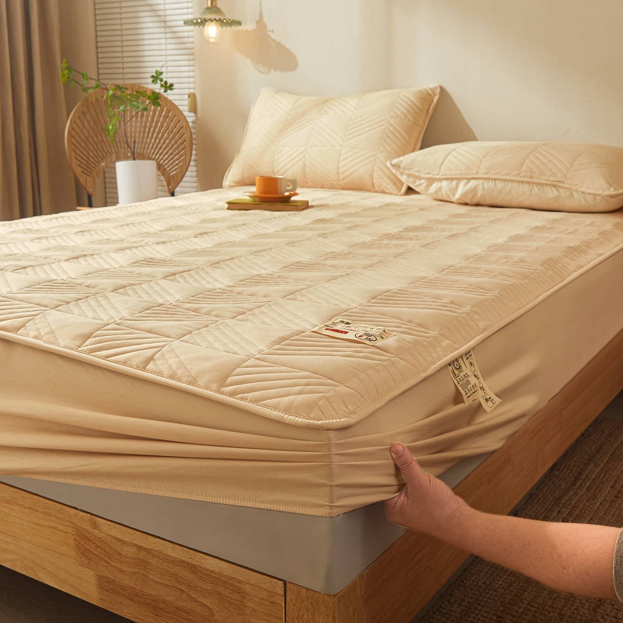 91家纺网 家纺一手货源 找家纺 （总）鹿辉家居（原吉欧力） 2026新款方格纹原棉夹棉床笠单品床笠床笠单件