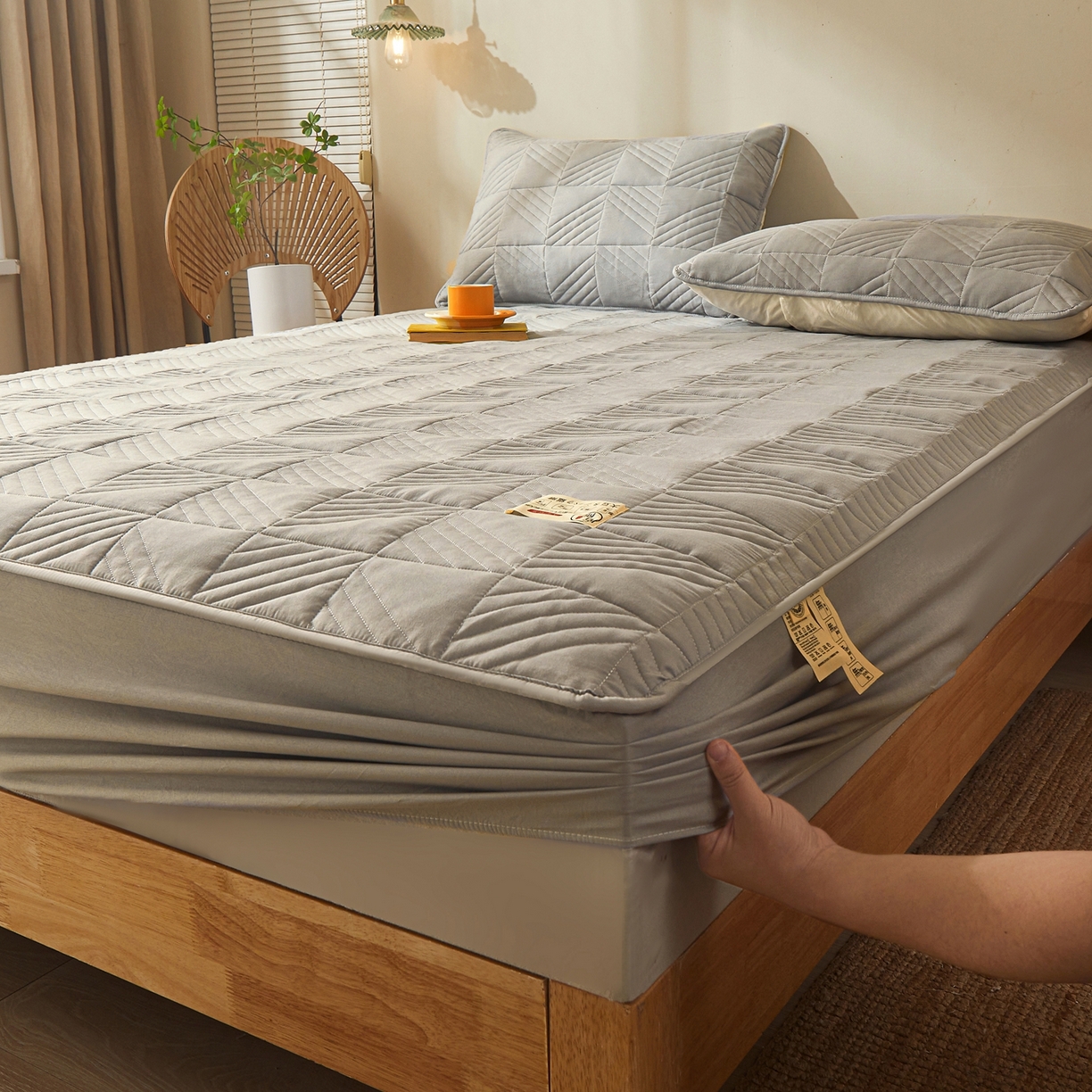 91家纺网 家纺一手货源 找家纺 （总）鹿辉家居（原吉欧力） 2026新款方格纹原棉夹棉床笠单品床笠床笠单件