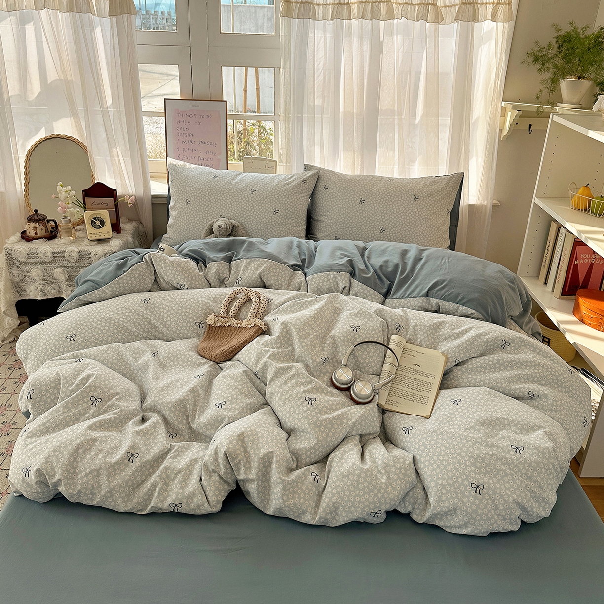 91家纺网 家纺一手货源 找家纺 沐芷 2026 【提供买家秀】古法水洗仿棉A类四件套床上用品三件套被套被罩床笠款---第二波 晴空雏菊