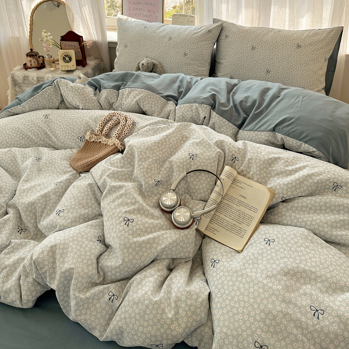 91家纺网 家纺一手货源 找家纺 沐芷 2026 【提供买家秀】古法水洗仿棉A类四件套床上用品三件套被套被罩床笠款---第二波 晴空雏菊