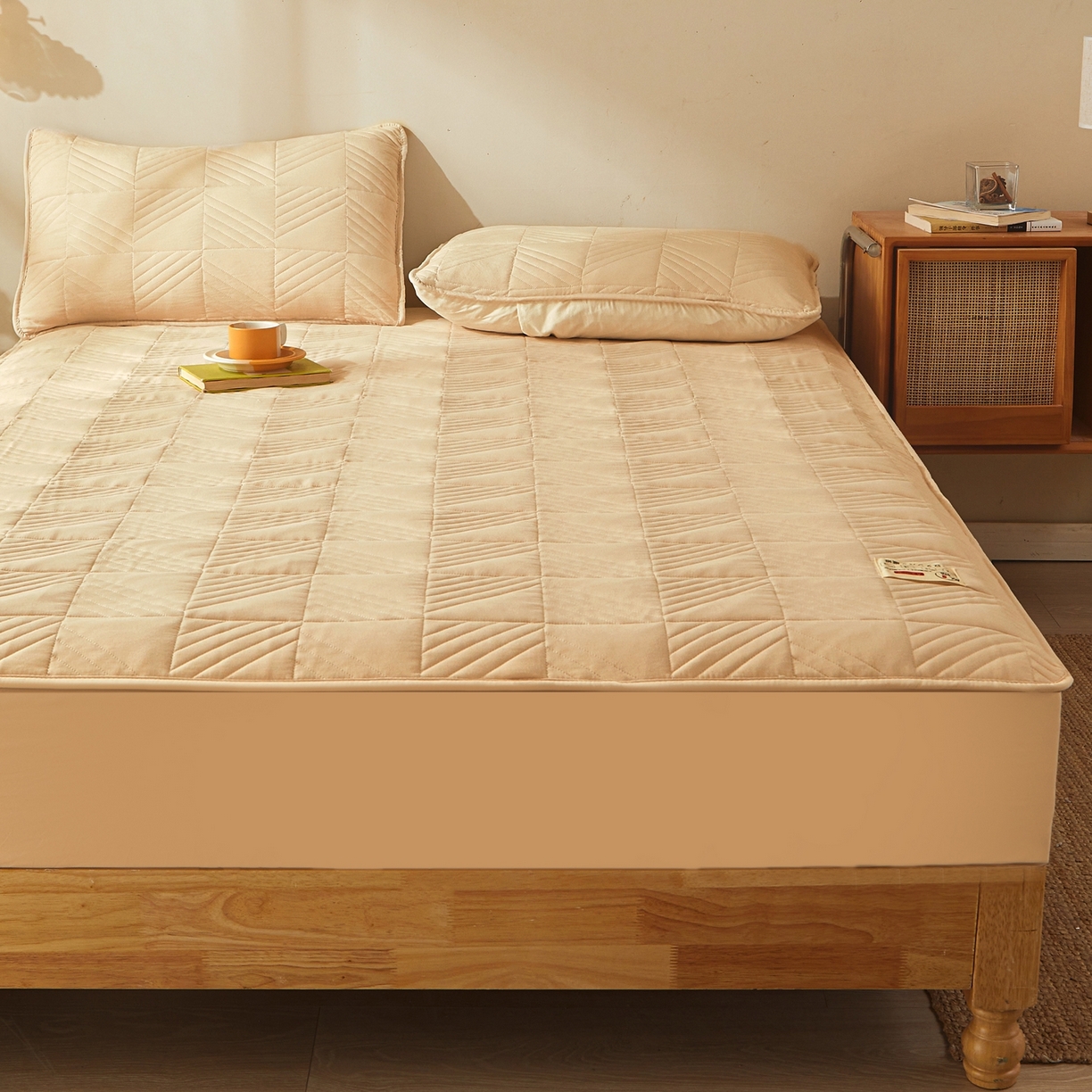 91家纺网 家纺一手货源 找家纺 鹿辉家居（原吉欧力） 2026新款方格纹原棉夹棉床笠单品床笠床笠单件 方格纹-卡其