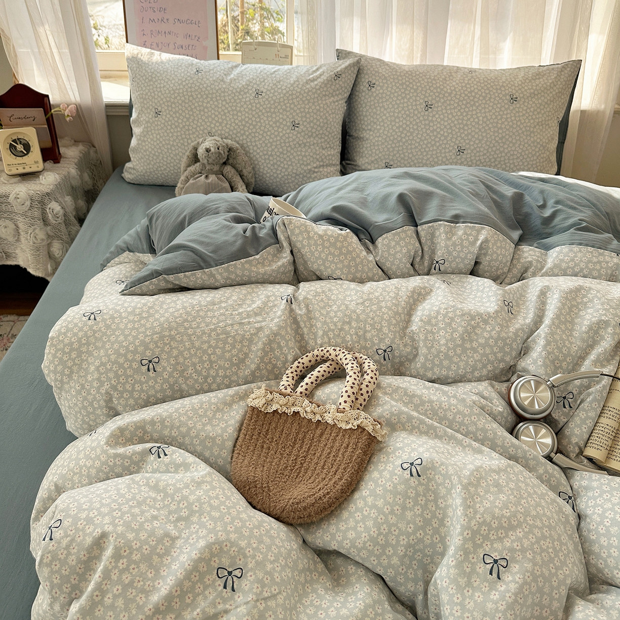 91家纺网 家纺一手货源 找家纺 沐芷 2026 【提供买家秀】古法水洗仿棉A类四件套床上用品三件套被套被罩床笠款---第二波 晴空雏菊