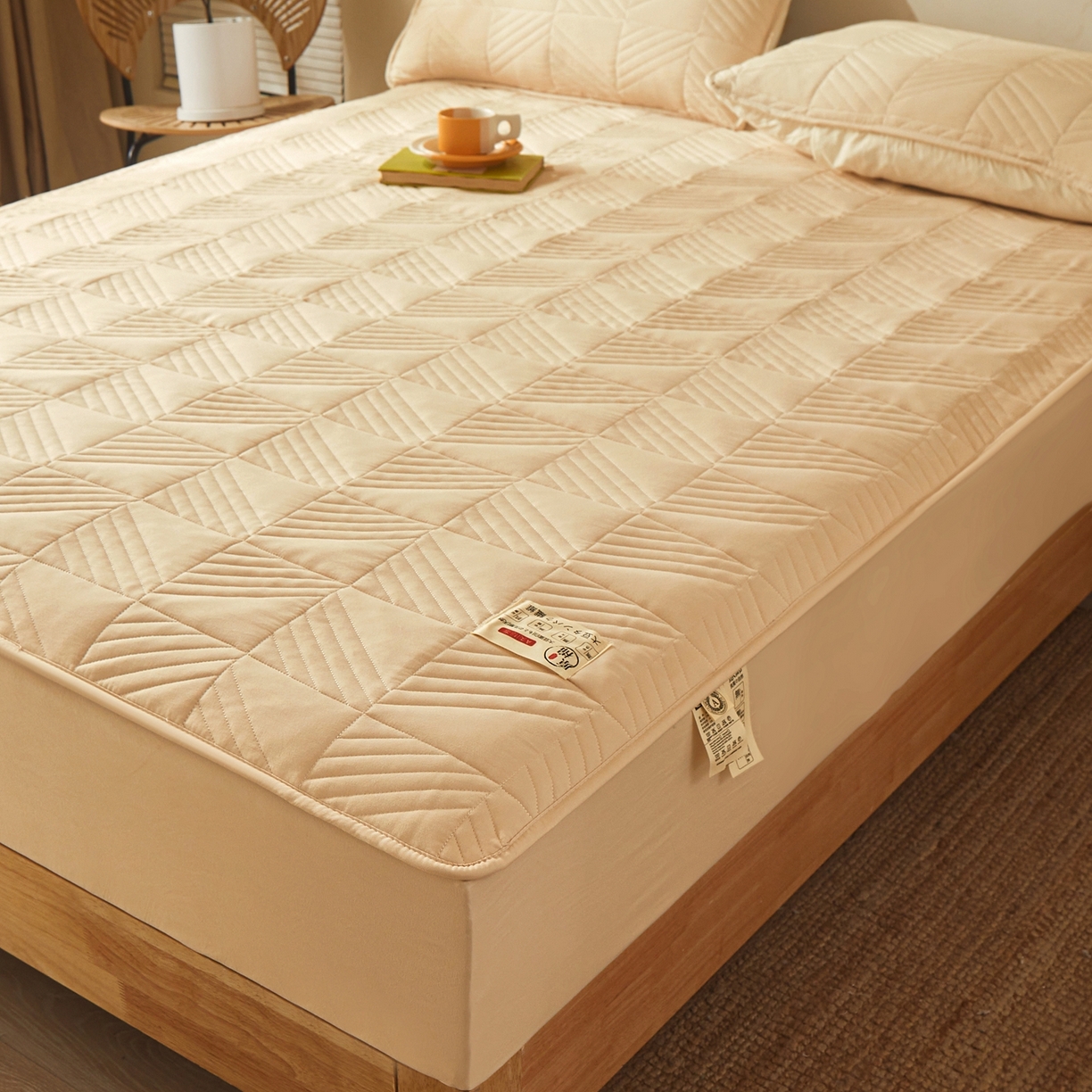 91家纺网 家纺一手货源 找家纺 鹿辉家居（原吉欧力） 2026新款方格纹原棉夹棉床笠单品床笠床笠单件 方格纹-卡其