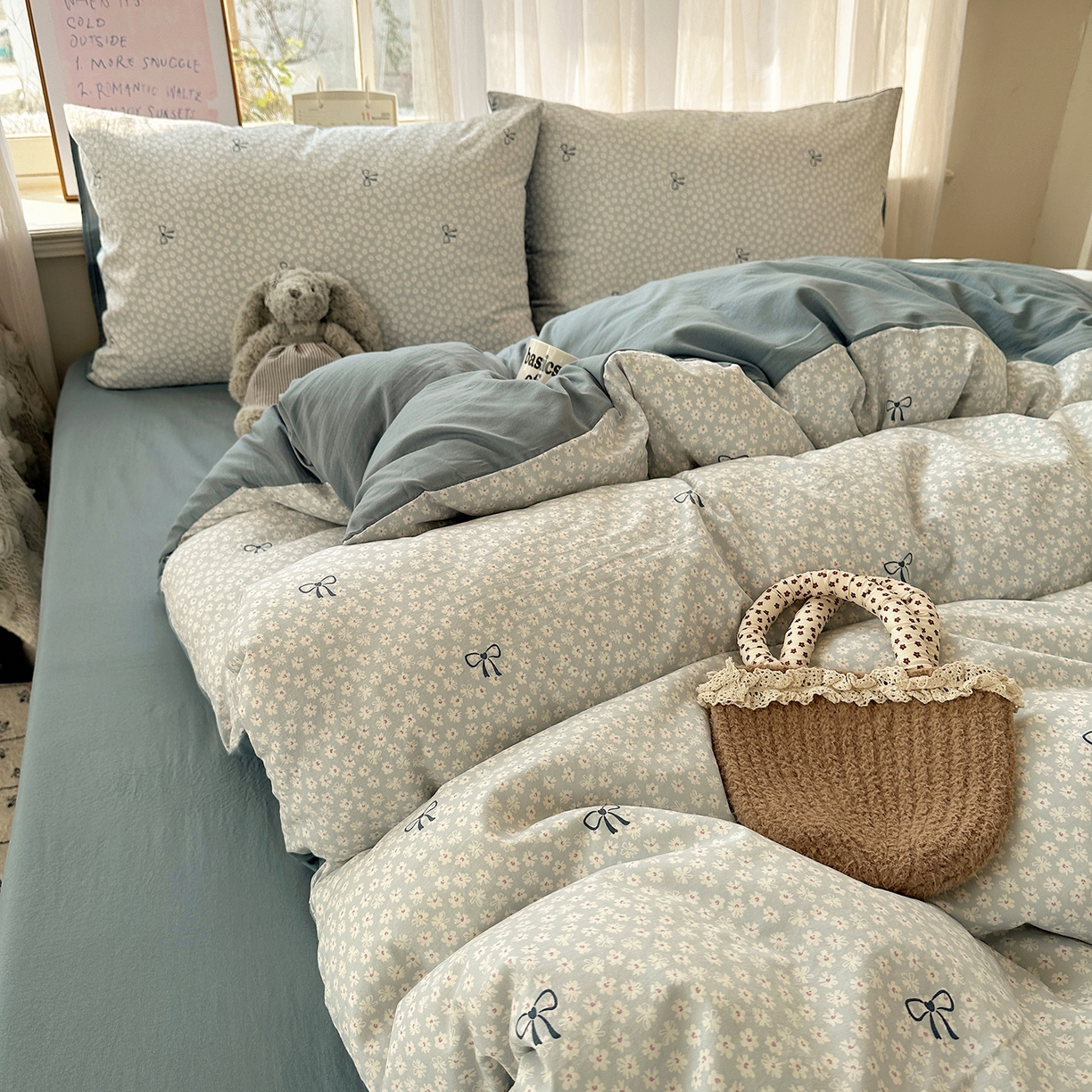 91家纺网 家纺一手货源 找家纺 沐芷 2026 【提供买家秀】古法水洗仿棉A类四件套床上用品三件套被套被罩床笠款---第二波 晴空雏菊