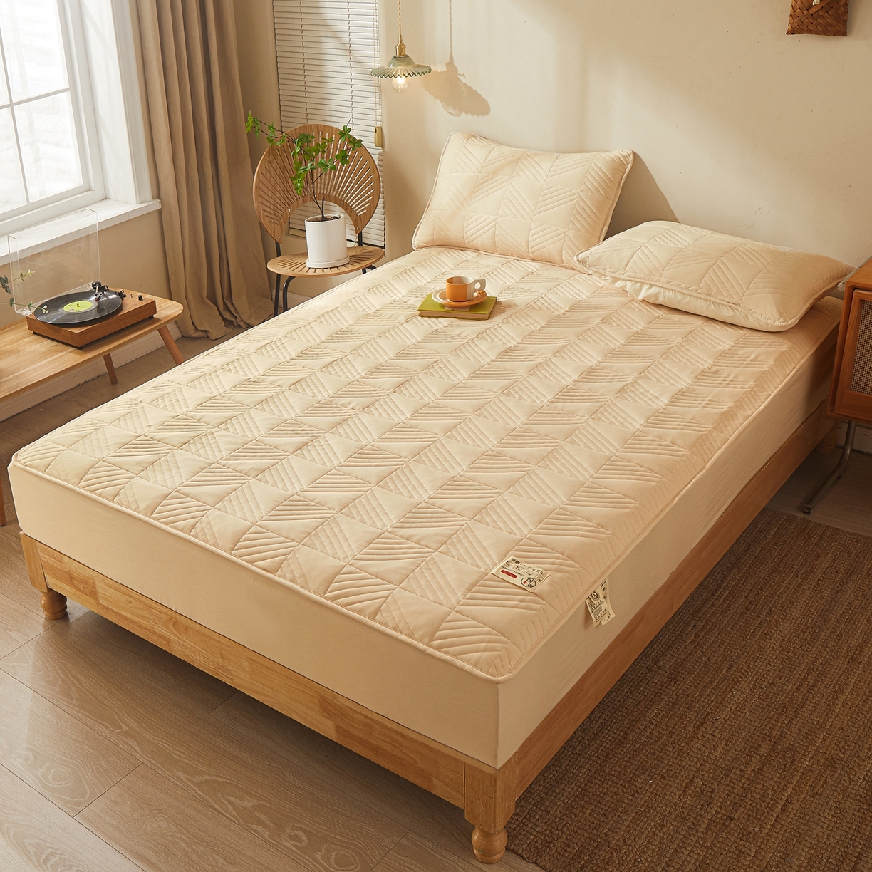 91家纺网 家纺一手货源 找家纺 鹿辉家居（原吉欧力） 2026新款方格纹原棉夹棉床笠单品床笠床笠单件 方格纹-卡其