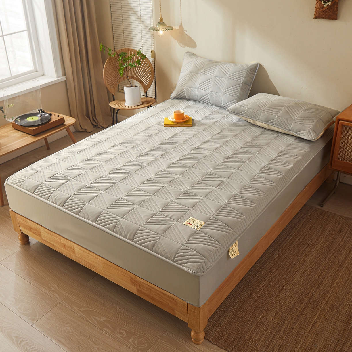 91家纺网 家纺一手货源 找家纺 鹿辉家居（原吉欧力） 2026新款方格纹原棉夹棉床笠单品床笠床笠单件 方格纹-灰色