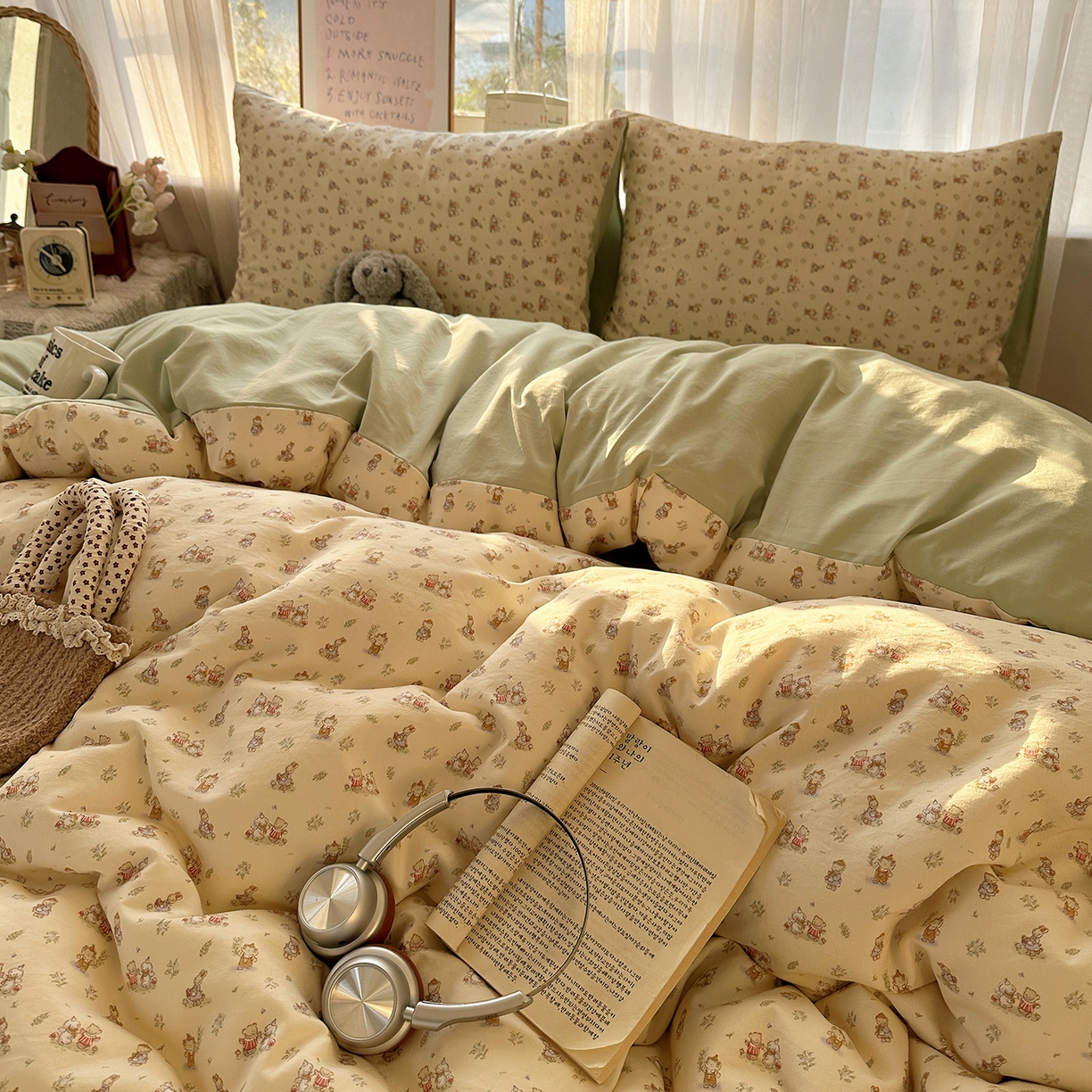 91家纺网 家纺一手货源 找家纺 沐芷 2026 【提供买家秀】古法水洗仿棉A类四件套床上用品三件套被套被罩床笠款---第二波 森林小伙伴