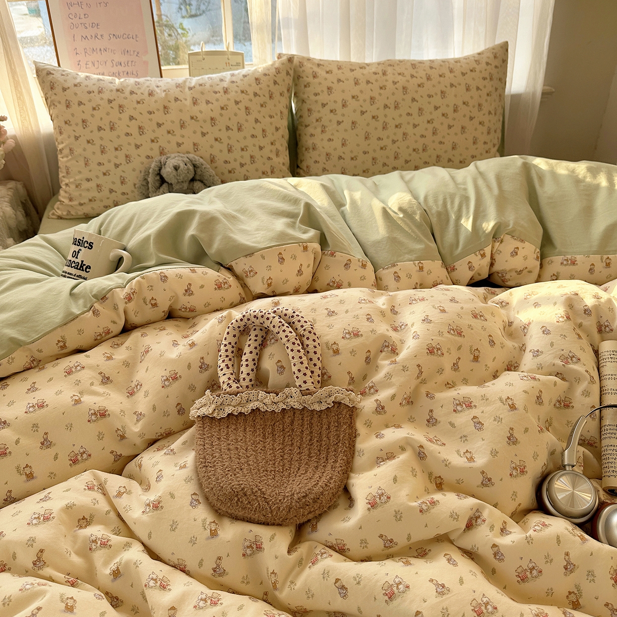 91家纺网 家纺一手货源 找家纺 沐芷 2026 【提供买家秀】古法水洗仿棉A类四件套床上用品三件套被套被罩床笠款---第二波 森林小伙伴