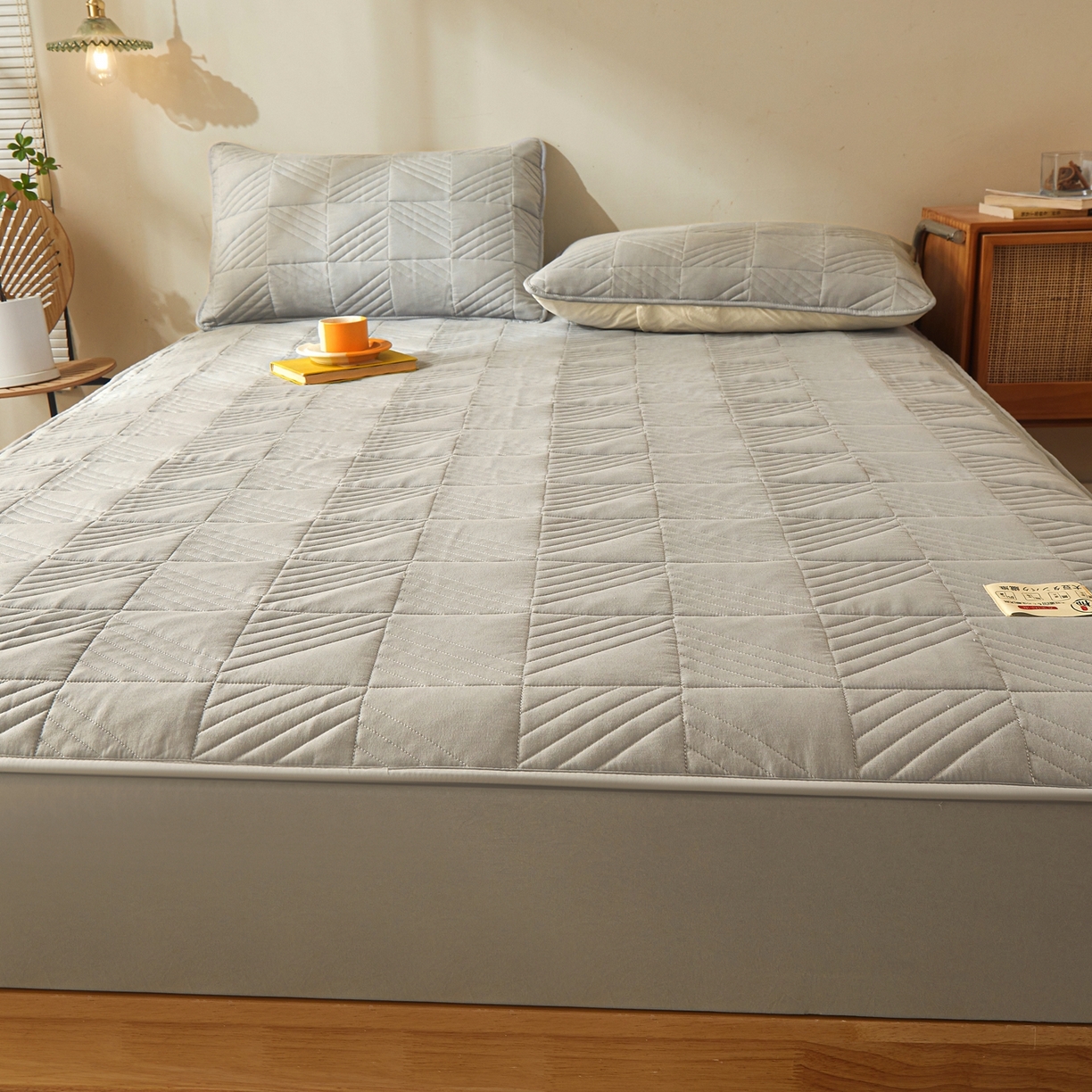 91家纺网 家纺一手货源 找家纺 鹿辉家居（原吉欧力） 2026新款方格纹原棉夹棉床笠单品床笠床笠单件 方格纹-灰色