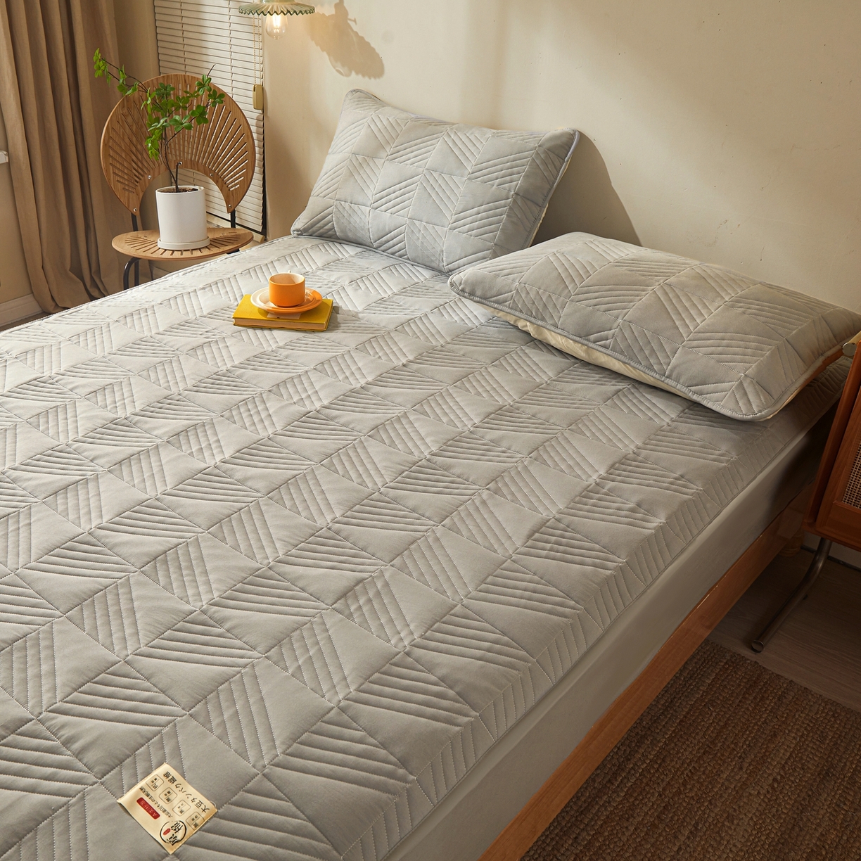 91家纺网 家纺一手货源 找家纺 鹿辉家居（原吉欧力） 2026新款方格纹原棉夹棉床笠单品床笠床笠单件 方格纹-灰色