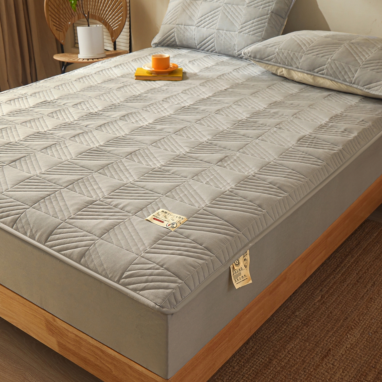 91家纺网 家纺一手货源 找家纺 鹿辉家居（原吉欧力） 2026新款方格纹原棉夹棉床笠单品床笠床笠单件 方格纹-灰色