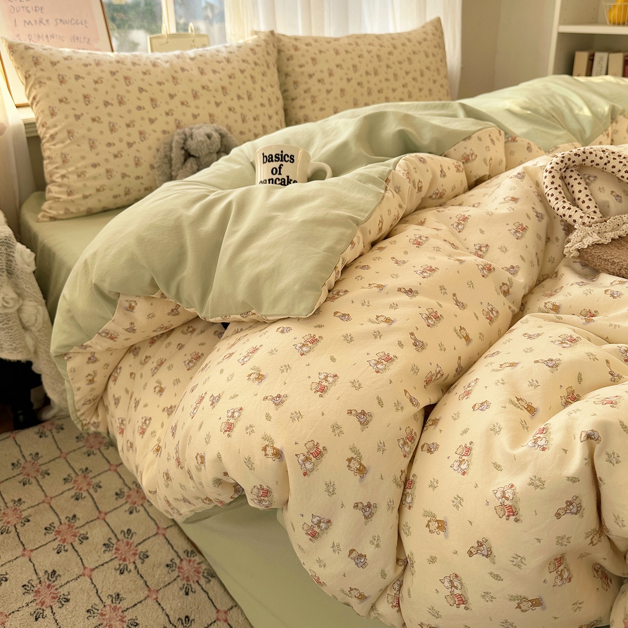 91家纺网 家纺一手货源 找家纺 沐芷 2026 【提供买家秀】古法水洗仿棉A类四件套床上用品三件套被套被罩床笠款---第二波 森林小伙伴