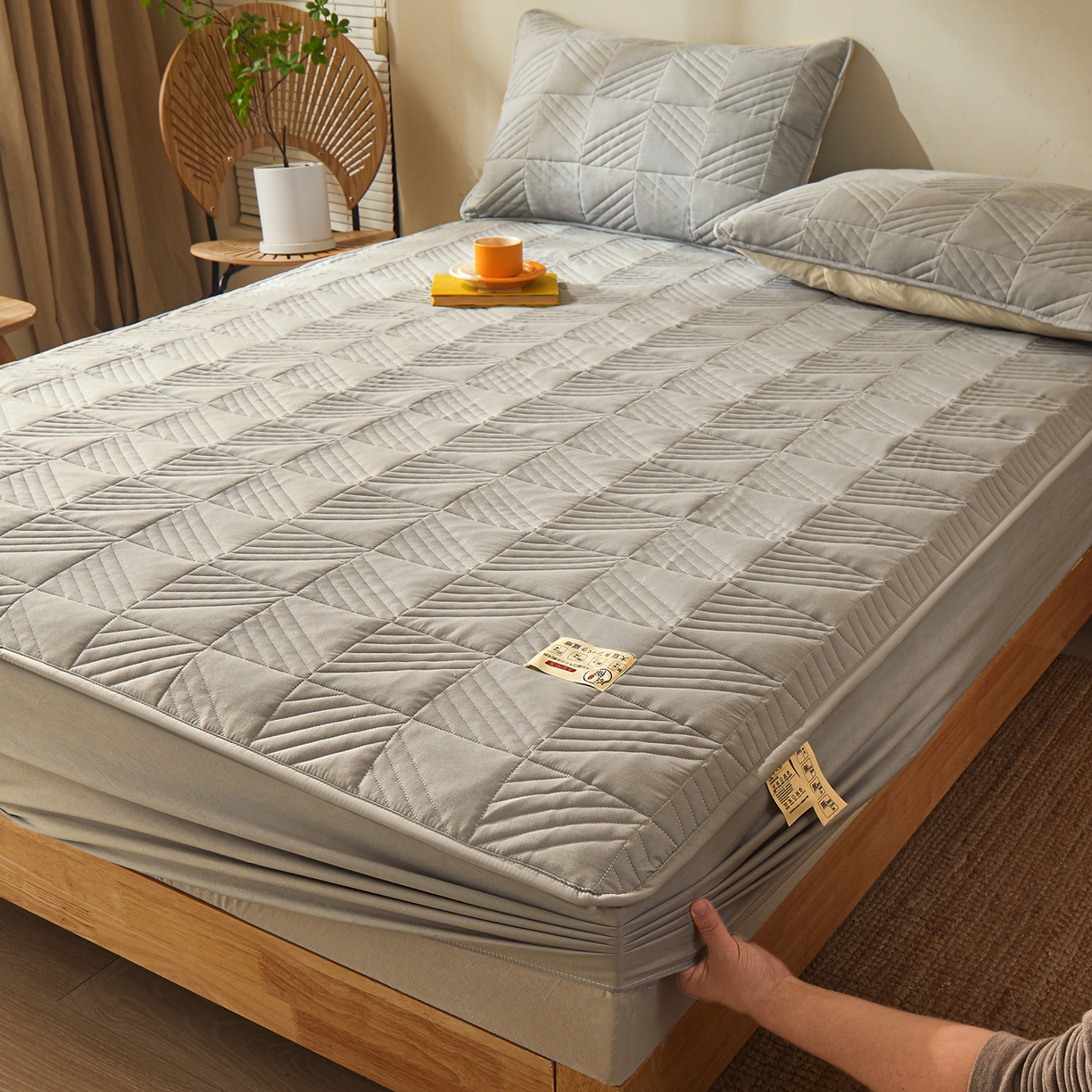 91家纺网 家纺一手货源 找家纺 鹿辉家居（原吉欧力） 2026新款方格纹原棉夹棉床笠单品床笠床笠单件 方格纹-灰色