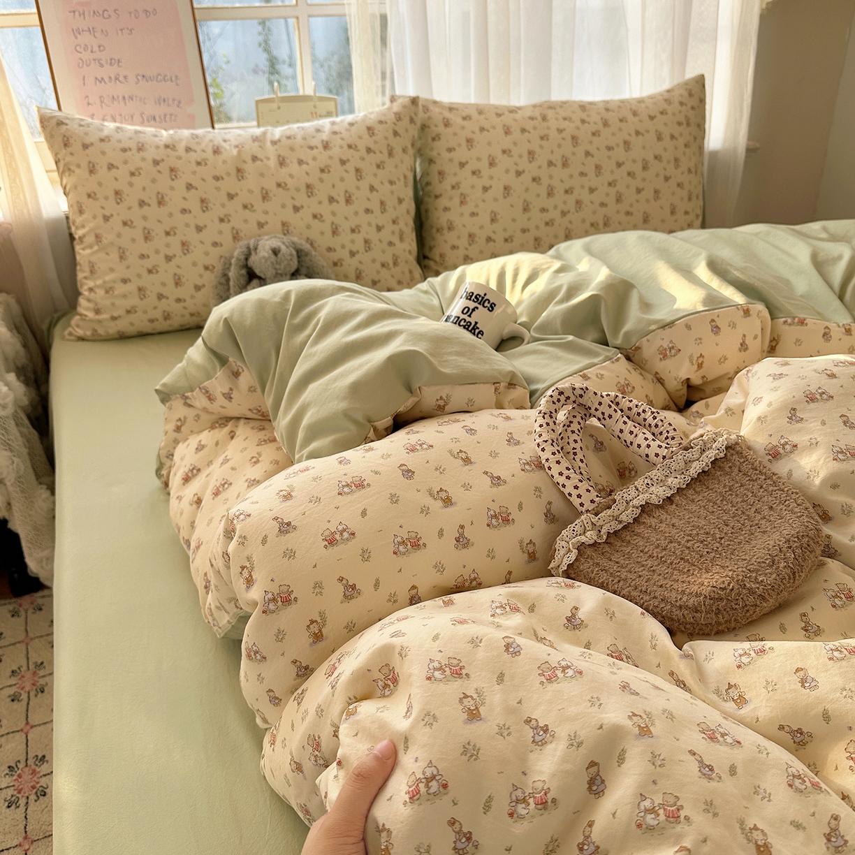 91家纺网 家纺一手货源 找家纺 沐芷 2026 【提供买家秀】古法水洗仿棉A类四件套床上用品三件套被套被罩床笠款---第二波 森林小伙伴