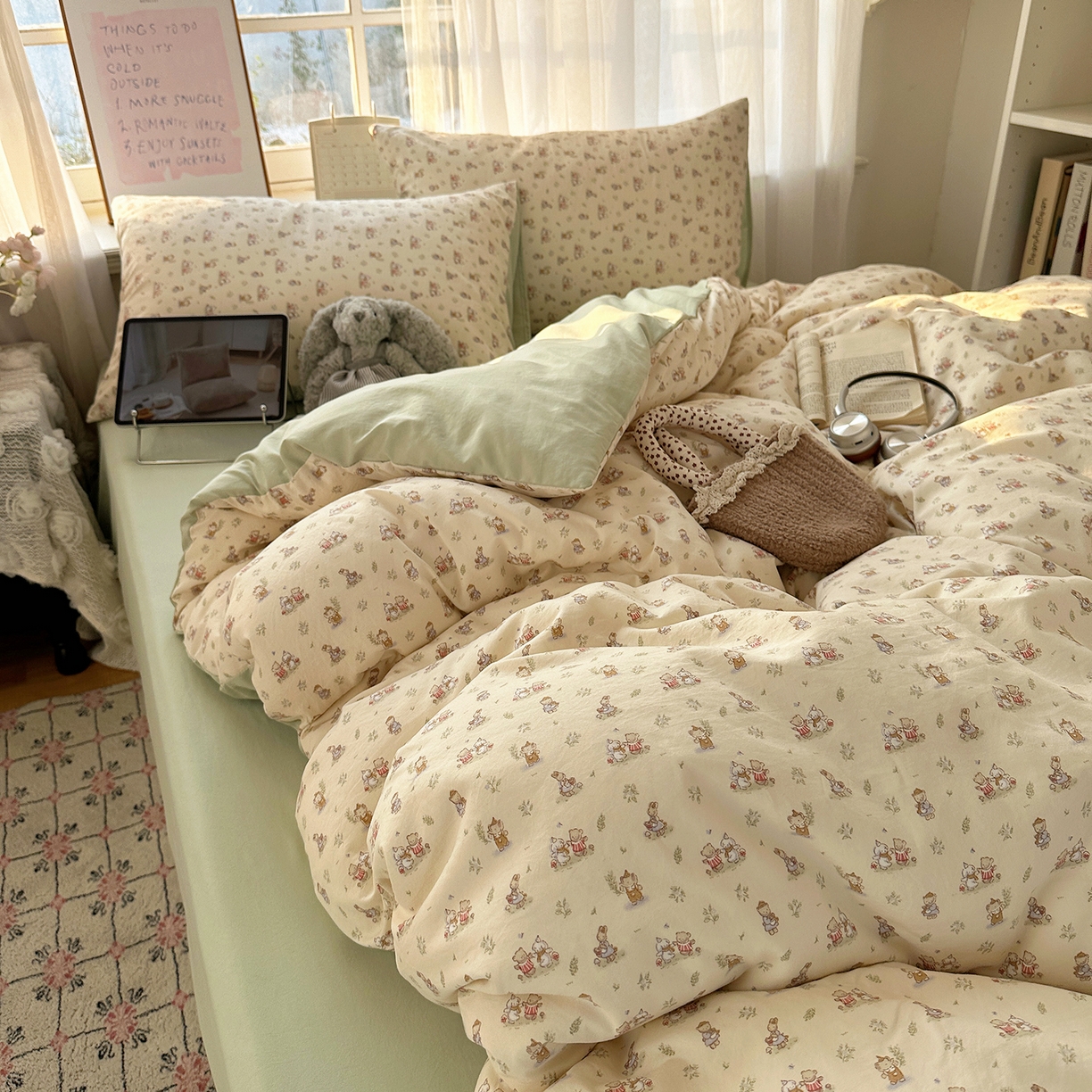 91家纺网 家纺一手货源 找家纺 沐芷 2026 【提供买家秀】古法水洗仿棉A类四件套床上用品三件套被套被罩床笠款---第二波 森林小伙伴