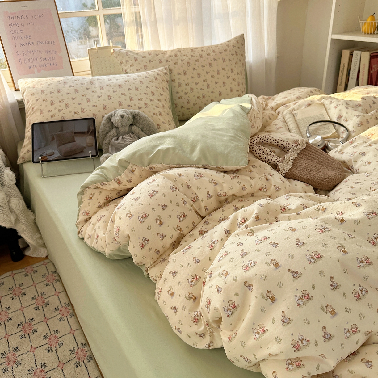 91家纺网 家纺一手货源 找家纺 沐芷 2026 【提供买家秀】古法水洗仿棉A类四件套床上用品三件套被套被罩床笠款---第二波 森林小伙伴